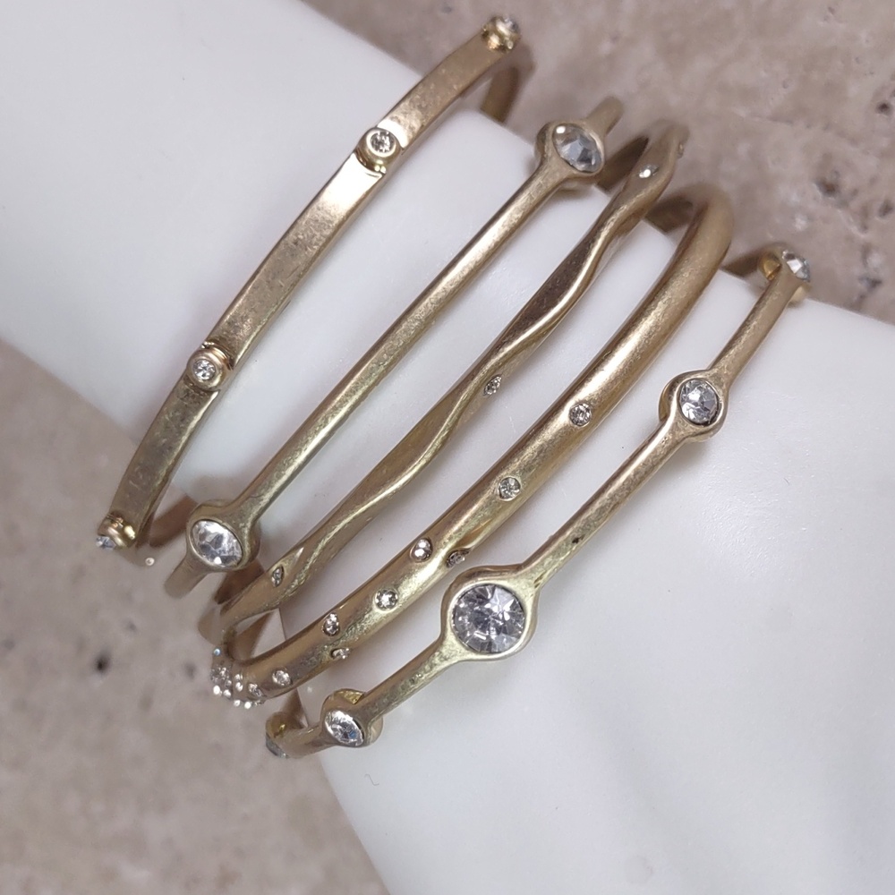 Lia Sophia Matte Gold Bangle Bracelets w/Crystal Accents
